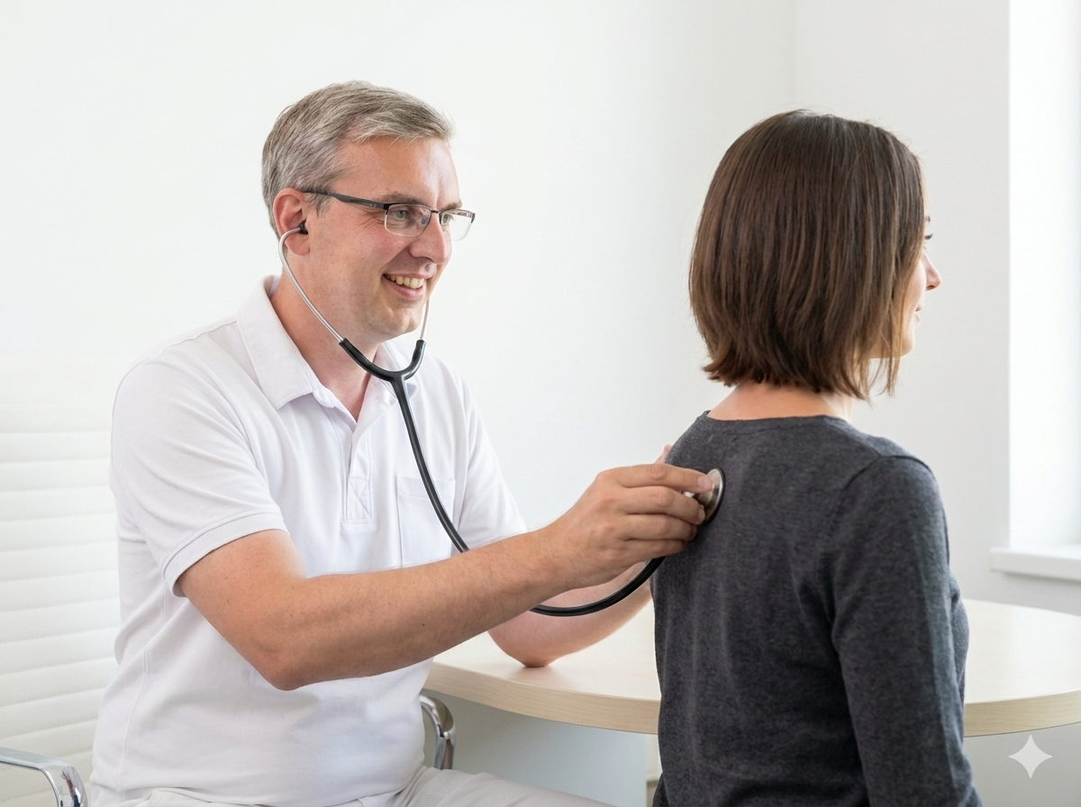 Dr. Mauch bei der Untersuchung